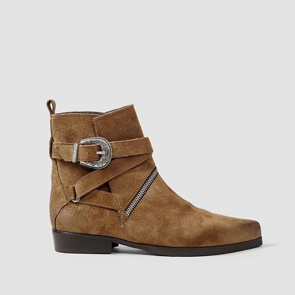 All Saints Tejus olive brown suede Western chic ankle boots EU Size 37
